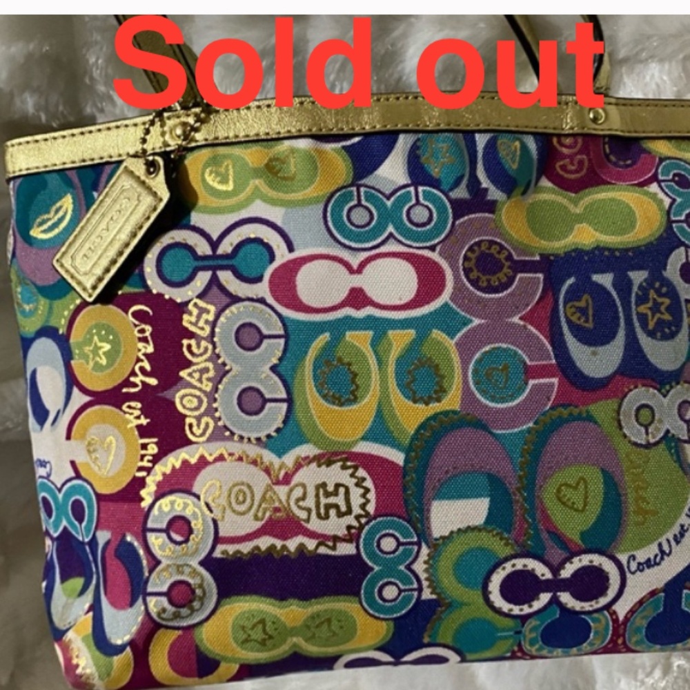 Coach Poppy Bright & Colorful Canvas Tote with Gold Accents